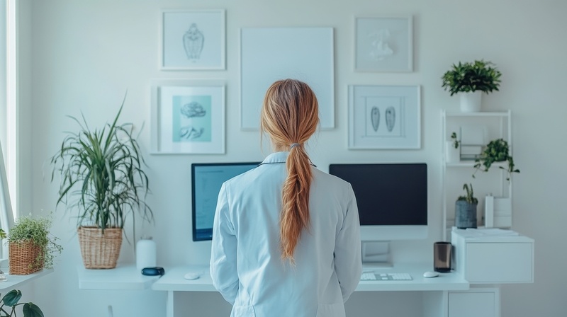 A focused individual working at a minimalist desk with no visible distractions, surrounded by natural light.